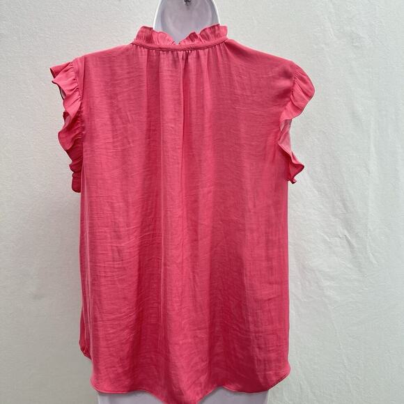 Rachel Roy Top Womens Medium Ruffle Cap Sleeve Pink Silky Neck Tie - Picture 6 of 10